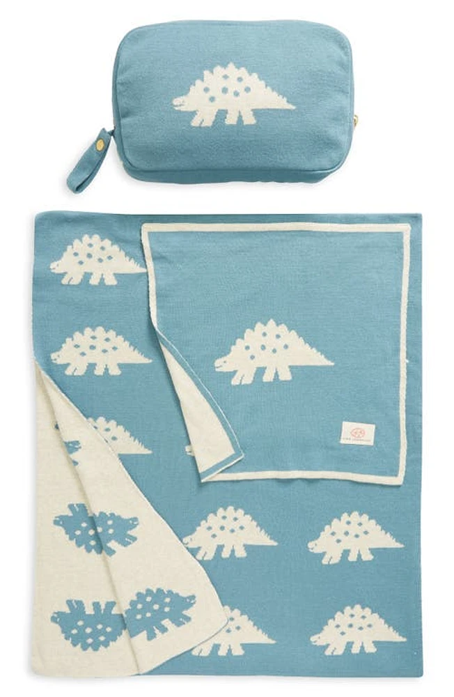 Pink Lemonade Dinosaur Organic Cotton Baby Blanket & Travel Pouch Set in Soft Teal/Natural Mel at Nordstrom