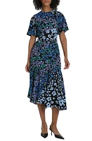 Maggy London Floral Flutter Sleeve Midi Dress in Black/Blue at Nordstrom, Size 10