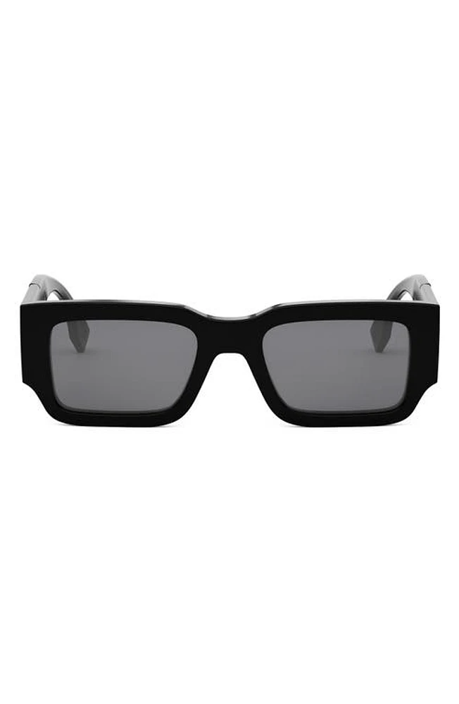 'Fendi Diagonal 51mm Rectangular Sunglasses in Shiny Black /Smoke at Nordstrom