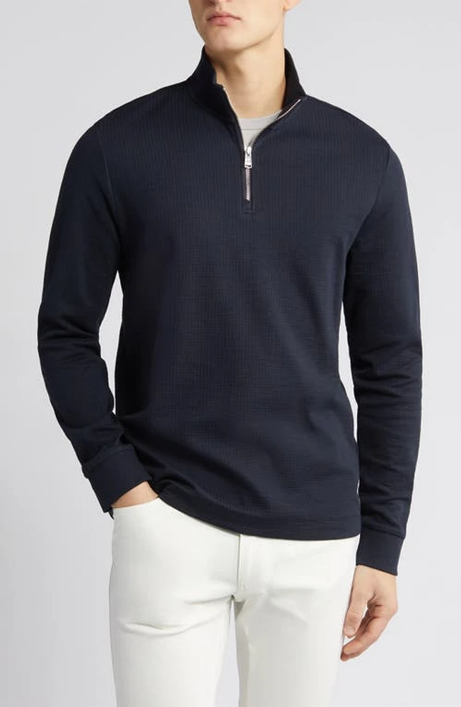 BOSS Tenore Quarter Zip Cotton Knit Pullover Dark Blue at Nordstrom,