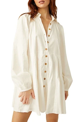 Free People Marvelous Mia Long Sleeve Stretch Cotton Mini Shirtdress Ivory at Nordstrom,