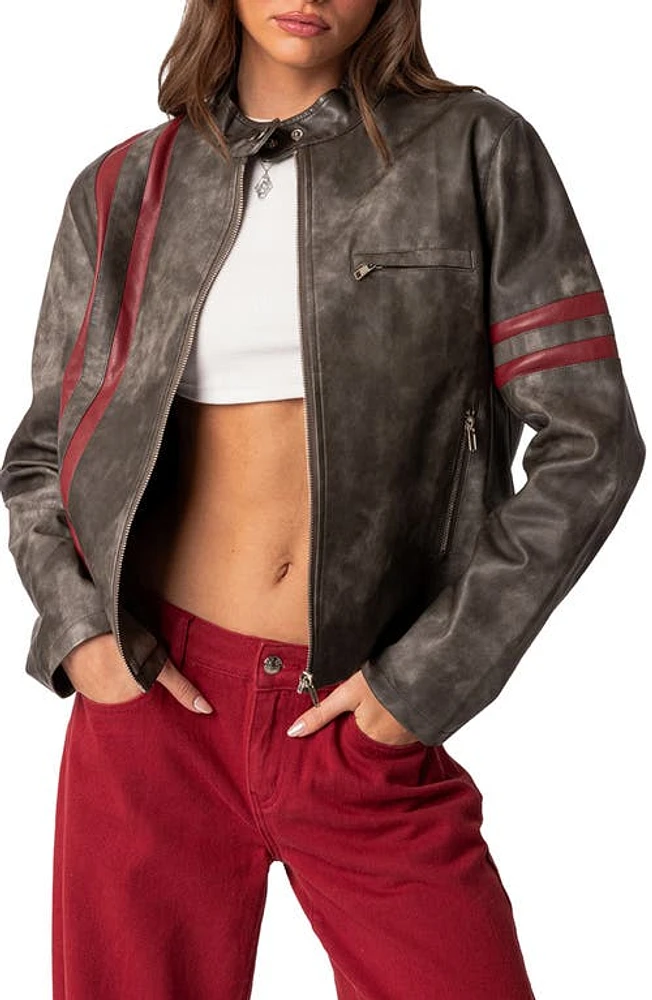 EDIKTED Thunder Washed Faux Leather Jacket Gray at Nordstrom,