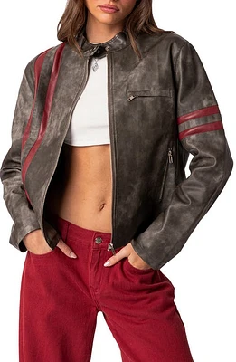 EDIKTED Thunder Washed Faux Leather Jacket Gray at Nordstrom,