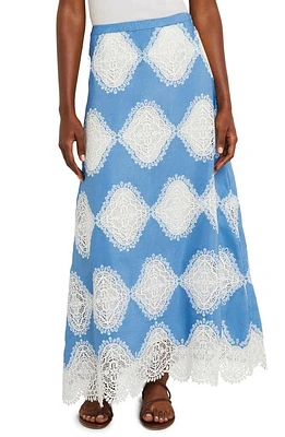 Misook Lace Inset Maxi Skirt Blue/white at Nordstrom,