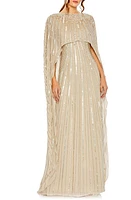 Mac Duggal Sequin Embellished Long Sleeve Capelet Column Gown at Nordstrom,