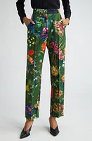 Lela Rose Floral Print Slim Ankle Pants Moss at Nordstrom,