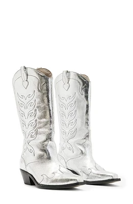 AllSaints Dolly Cowboy Boot Metallic Silver at Nordstrom,