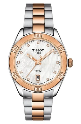 Tissot T-Classic PR 100 Bracelet Watch in Silver/Mop/Rose Gold at Nordstrom