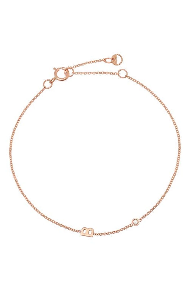 BYCHARI Initial & Diamond Bracelet in 14K Rose Gold-B at Nordstrom