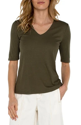 Liverpool Los Angeles Double Layer V-Neck Rib Top Spanish Olive at Nordstrom, Regular