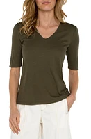 Liverpool Los Angeles Double Layer V-Neck Rib Top Spanish Olive at Nordstrom, Regular