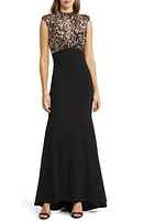 Vince Camuto Sequin Cap Sleeve Trumpet Gown Black/Copper at Nordstrom,