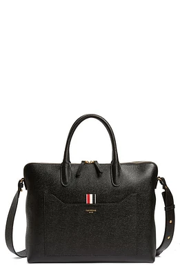 Thom Browne Slim Pebbled Leather Briefcase in Black at Nordstrom