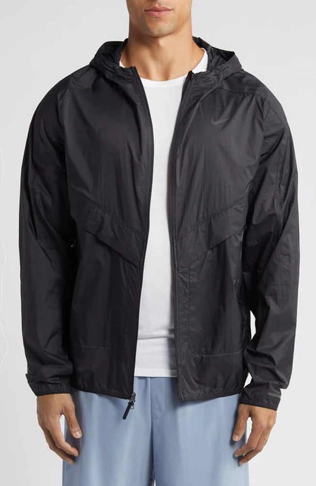 Nike Running Division Hooded Nylon Jacket Black/Black at Nordstrom,