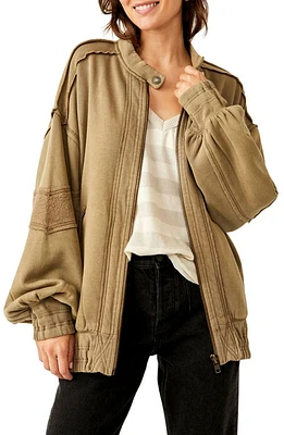 Free People Lou Oversize Fleece Moto Jacket Olive Stone at Nordstrom,