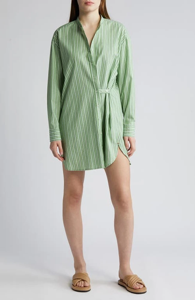 XÍRENA Mills Stripe Long Sleeve Cotton Shirtdress Matcha at Nordstrom,