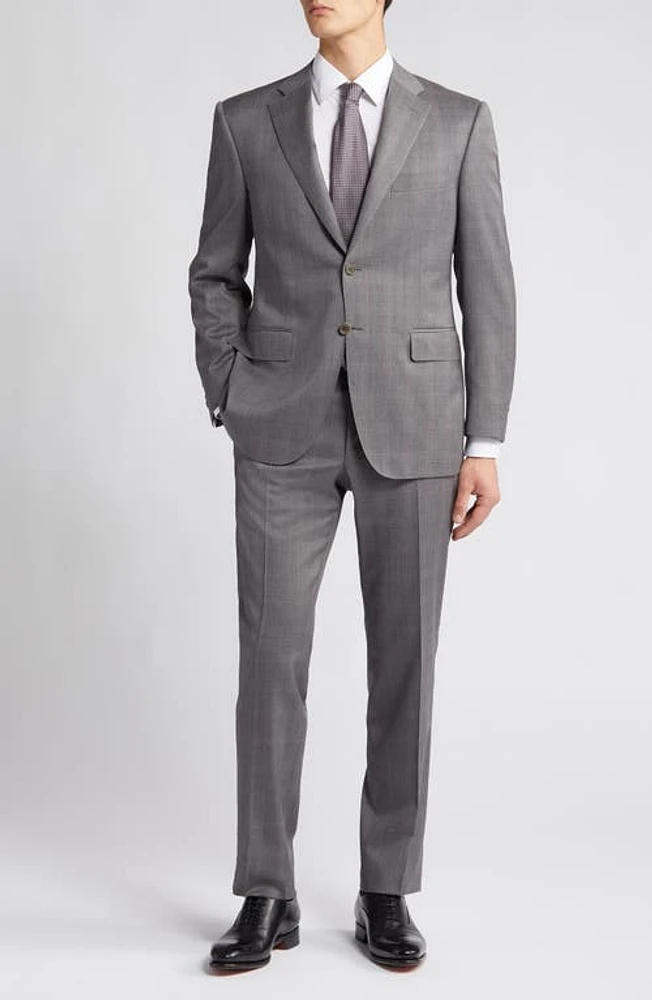 Canali Siena Regular Fit Plaid Wool Suit Grey at Nordstrom, Us