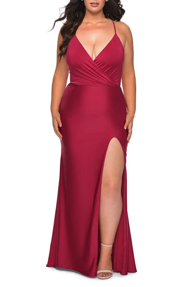 La Femme Jersey Sheath Gown Burgundy at Nordstrom,