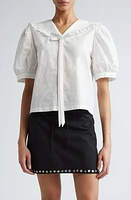 Sandy Liang Florent Puff Sleeve Cotton Poplin Button-Up Shirt at Nordstrom,