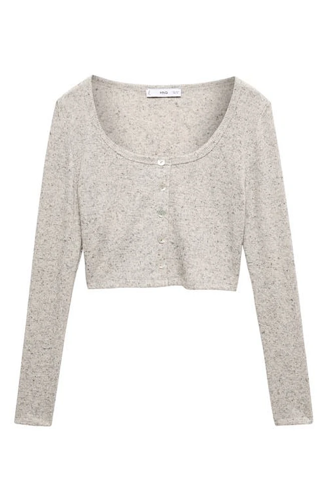 MANGO Crop Cardigan Medium Heather Grey at