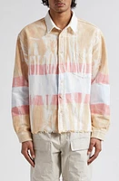 John Elliott Rugby Oversize Stripe Cotton Button-Up Shirt Taupe X Blue at Nordstrom,