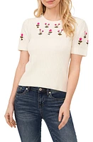 CeCe Embroidered Flowers Rib Sweater at Nordstrom,