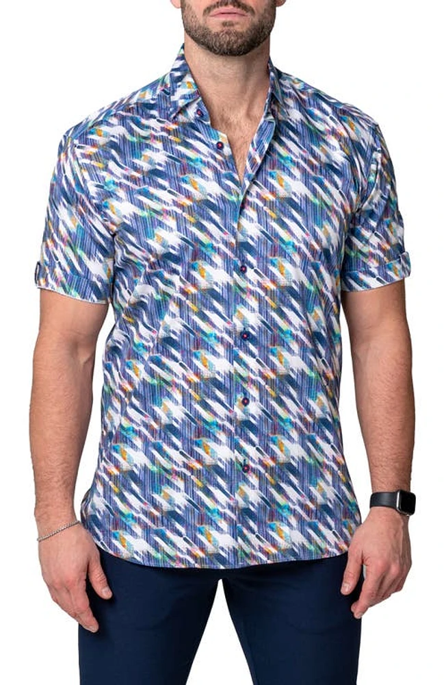 Maceoo Galileo Starz Regular Fit Short Sleeve Button-Up Shirt Blue Multi at Nordstrom,