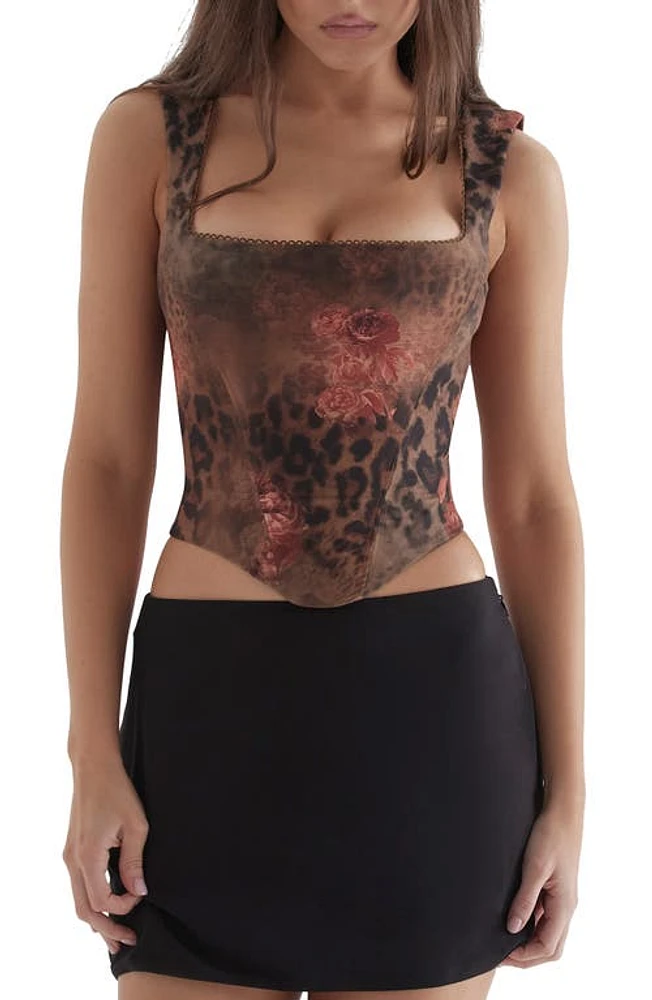 HOUSE OF CB Kalina Animal Print Corset Top in Floral at Nordstrom, Size X-Small