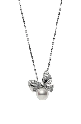 Mikimoto Ribbon Diamond & Pearl Pendant Necklace in White Gold/Pearl at Nordstrom, Size 19.5 In