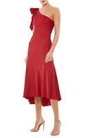 Mac Duggal One-Shouder Bow Satin Midi A-Line Dress Deep Red at Nordstrom,