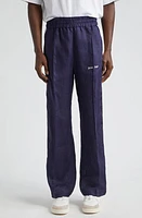 Palm Angels Classic Logo Linen Track Pants Navy Blue at Nordstrom,