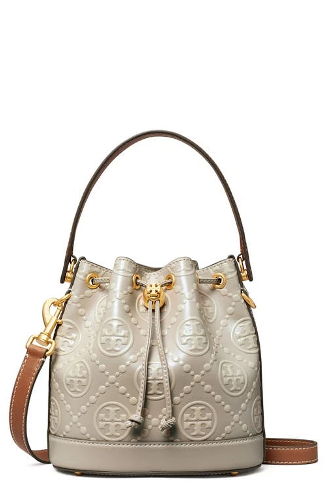 Tory Burch T Monogram Embossed Bucket Bag in Longan /New Cream at Nordstrom