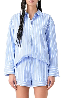 Grey Lab Oversize Stripe Long Sleeve Button-Up Shirt Blue at Nordstrom,