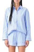 Grey Lab Oversize Stripe Long Sleeve Button-Up Shirt Blue at Nordstrom,