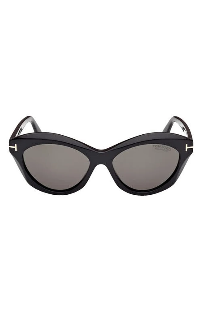 TOM FORD Toni 55mm Polarized Oval Sunglasses in Shiny Black /Smoke at Nordstrom