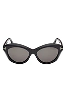 TOM FORD Toni 55mm Polarized Oval Sunglasses in Shiny Black /Smoke at Nordstrom