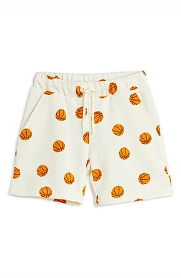 Mini Rodini Kids' Basketball Print Organic Cotton Sweat Shorts in Off White at Nordstrom, Size 8-9Y