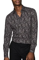 Reiss Tace Slim Fit Paisley Button-Up Shirt in Black at Nordstrom, Size Xx-Large