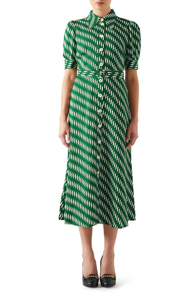 LK Bennett Valerie Geo Print Midi Shirtdress Green at Nordstrom, Us