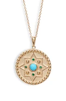 Anzie Dew Drop Mayan Turquoise & Emerald Disc Pendant Necklace in Gold at Nordstrom, Size 17 In