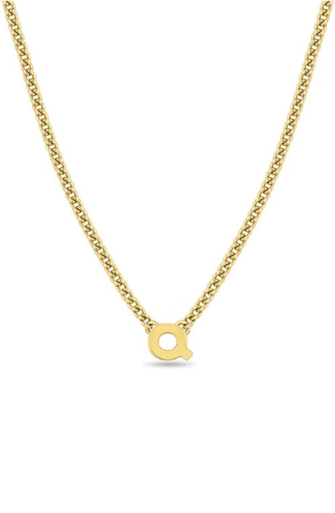 Zoë Chicco Curb Chain Initial Pendant Necklace in Yellow Gold-Q at Nordstrom, Size 16