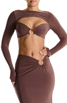 N BY NAKED WARDROBE Ring Detail Cutout Crop Top Chocolate at Nordstrom,