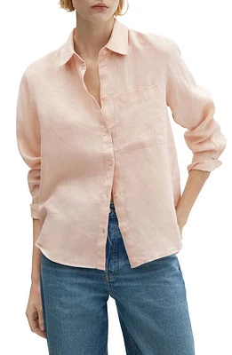 MANGO Button-Up Linen Shirt Pale Pink at Nordstrom,