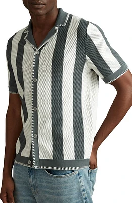 Reiss Naxos Open Knit Camp Shirt Argento/Optic White at Nordstrom,