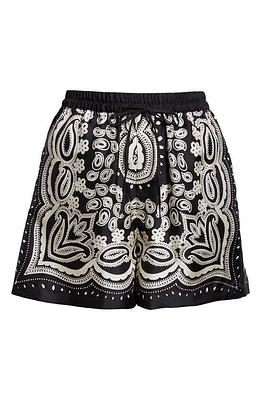 Nili Lotan Frances Bandana Print Silk Shorts Black/Ivory at Nordstrom,