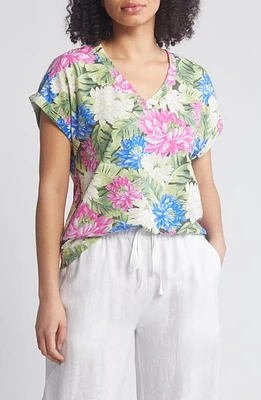 Tommy Bahama Kauai Lotus Floral V-Neck T-Shirt Banana Leaves at Nordstrom,