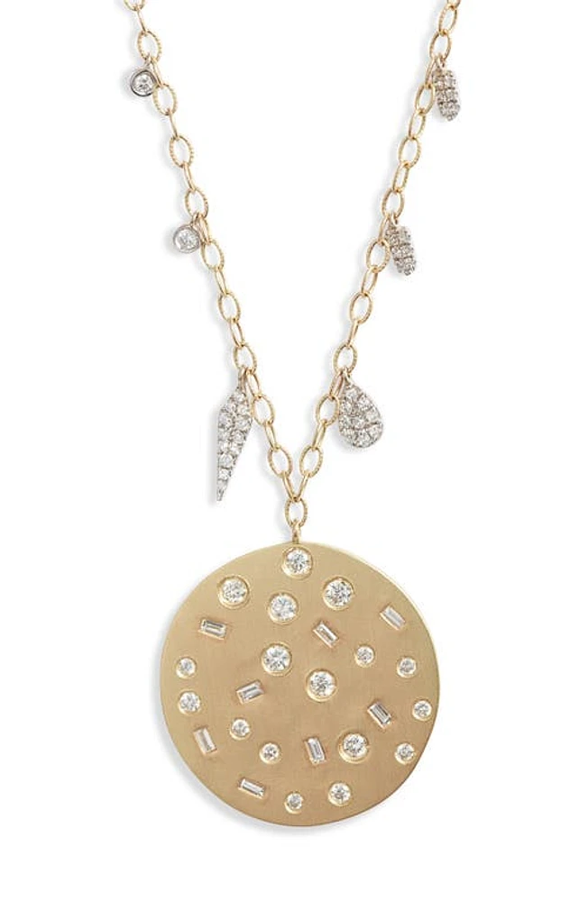 Meira T Diamond Medallion Pendant Necklace in Yellow Gold at Nordstrom, Size 18