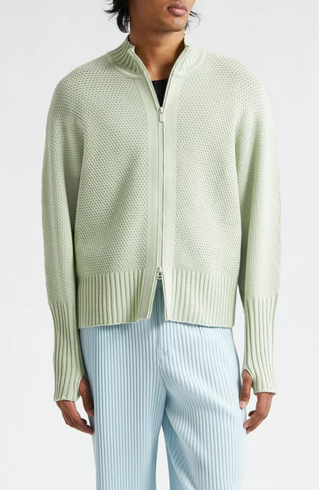 Homme Plissé Issey Miyake Rustic Knit Zip Cardigan in Light Jade Green at Nordstrom