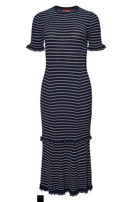 Altuzarra Delpini Stripe Ruffle Rib Sweater Dress Navy/Ivory at Nordstrom,