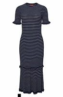 Altuzarra Delpini Stripe Ruffle Rib Sweater Dress Navy/Ivory at Nordstrom,